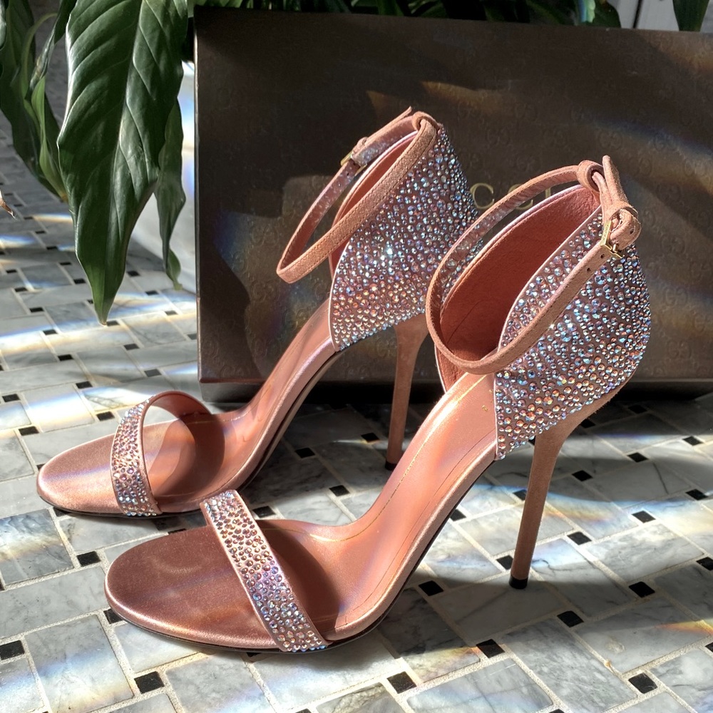 Gucci Swarovski Crystal Dessert Rose Heel sz 38 Authentic